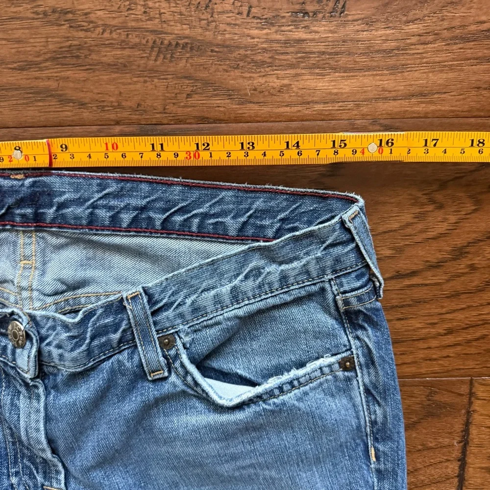 J Crew Vintage Rigid Denim Straight Leg Jeans Red Stitch Cuff Faded Indigo 31x27